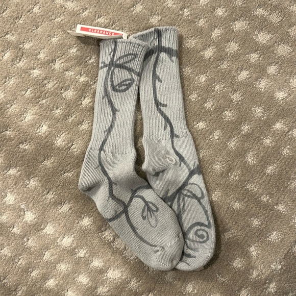 Collina Strada Accessories - Collina Strada Gray Crew Socks with Dark Gray Vine Print